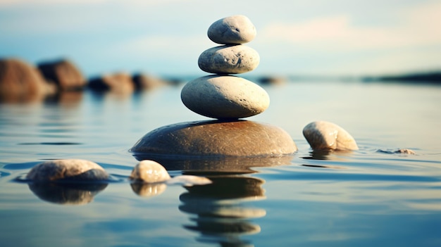 Balanced stones in water