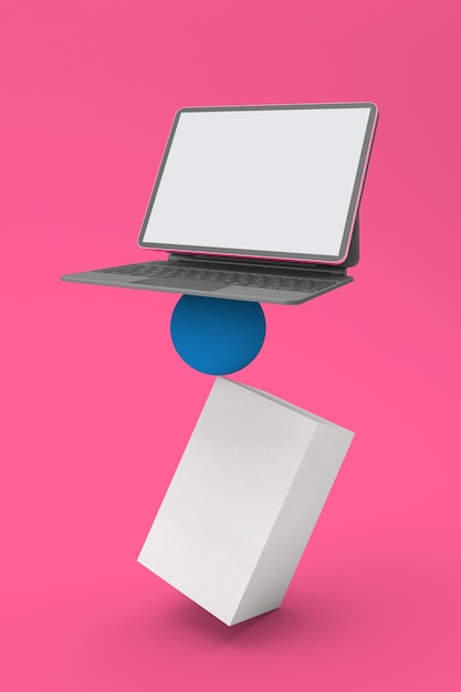 Photo balanced tablet right side in pink background