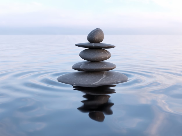 Balanced zen stones in water