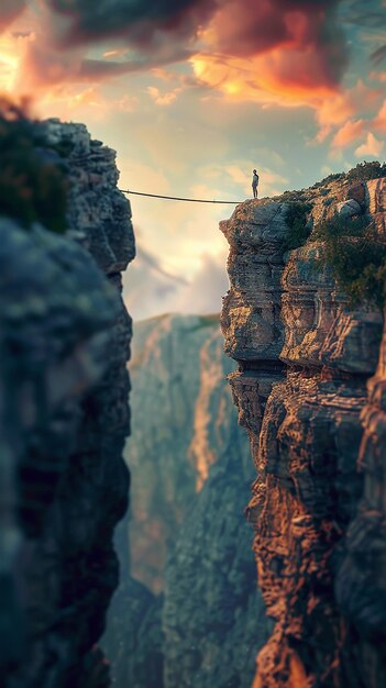 Photo balancing act on a tightrope