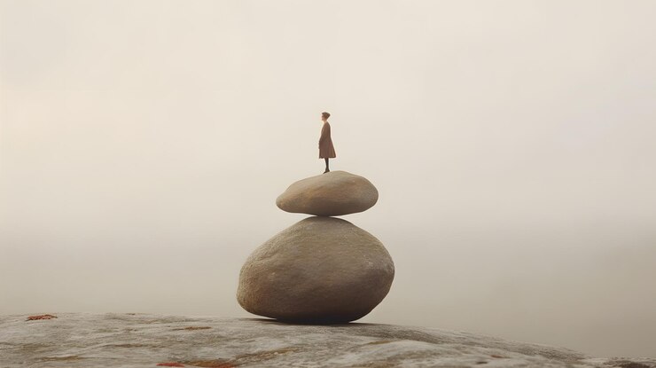 Photo balancing act a whimsical image featuring a person balancing on top of an object embodying balance stability and focus in life generative ai