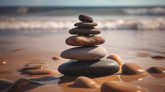 Balancing Act Zen Stones gestapeld op Pebble Beach