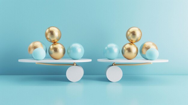 Balancing blue and gold balls placed on weigher