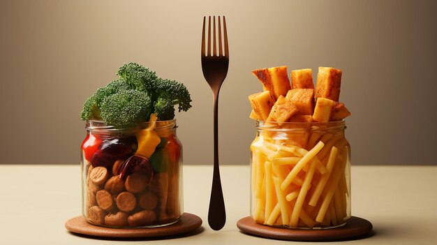 Balancing choices forks with healthy and unhealthy food