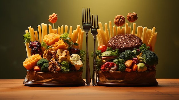 건강 한 음식 과 건강 하지 않은 음식 과 균형 잡힌 선택