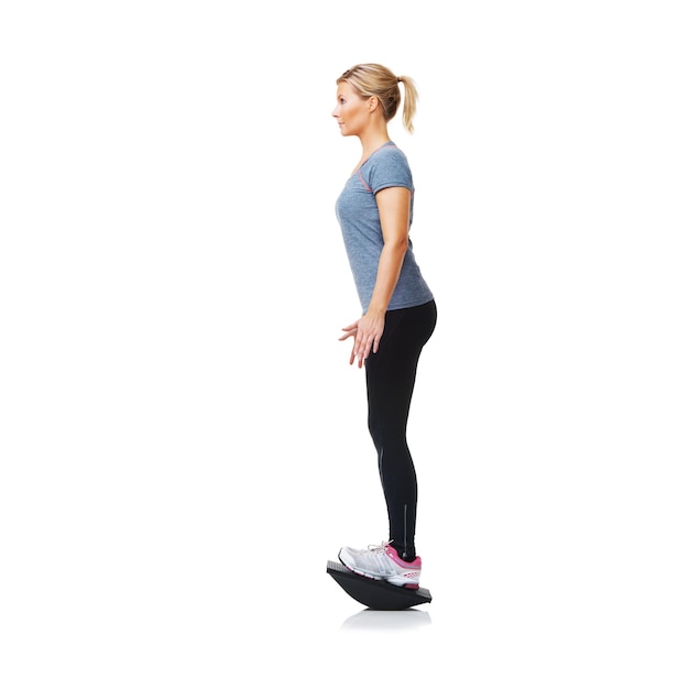 Photo balancing on her bosu health fitness