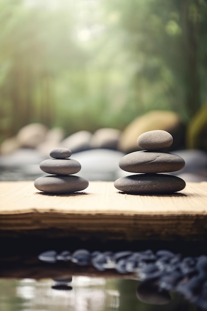 Balancing pebble stones background Calm mediation and relaxation in Zen garden Generative Ai