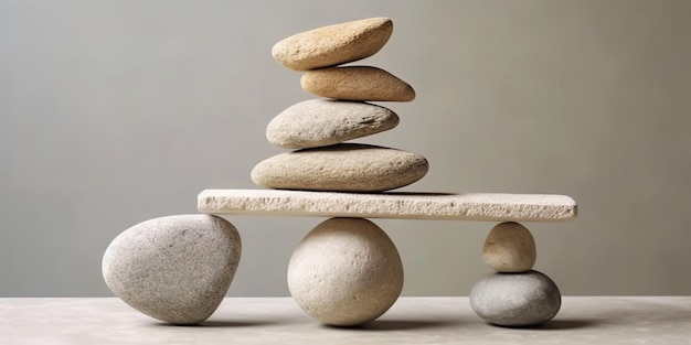 Balancing stones Tower of pebble Zen mediation concept Generative AI