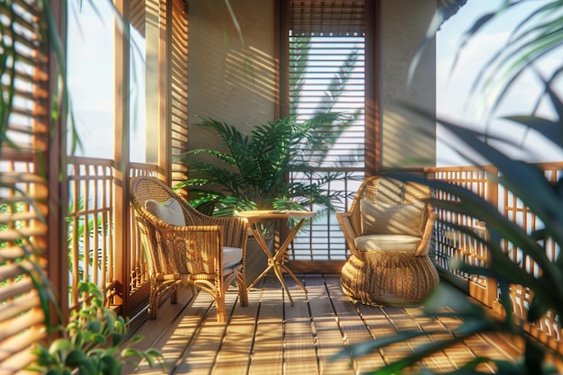 Balconies with wicker furniture octane render k