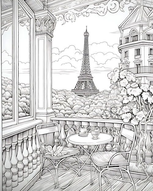 Photo balcony view of the eiffel paris coloring pages