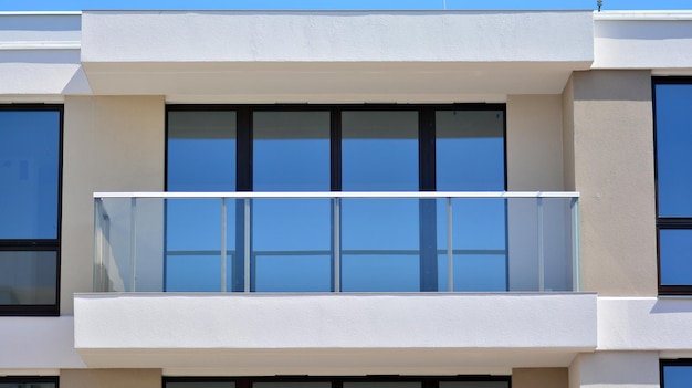 A balcony with a balcony and a blue sky
