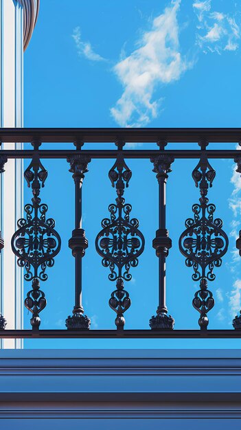 Photo a balcony with a clock and a blue sky in the background with clouds in the sky above it and a