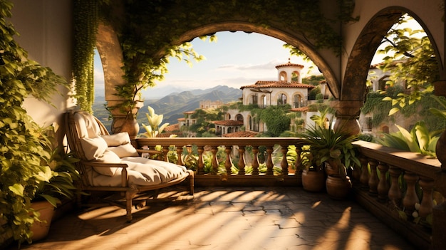 A balcony with plants on the wall