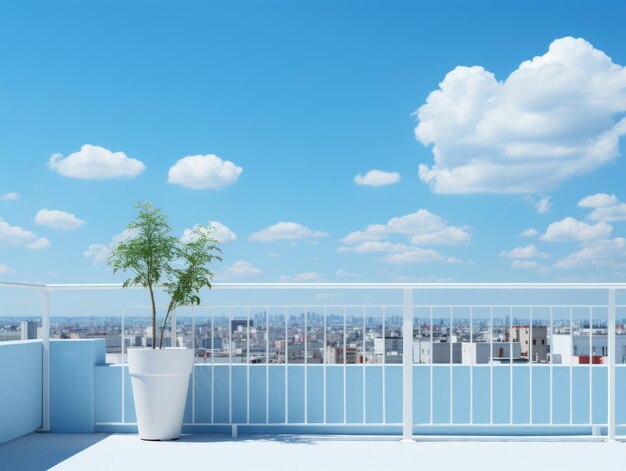 Photo a balcony with a potted plant and a view of the city