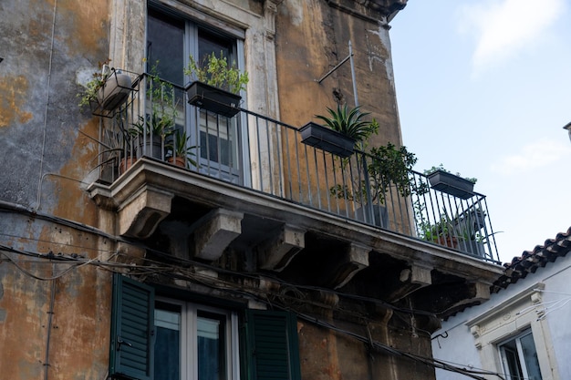 A balcony with potted plants and a railing