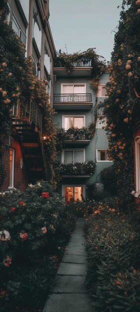 A balcony with a red rose on it