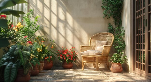 a balcony with a small balcony area filled with plants