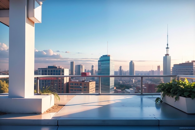 A balcony with a view of the city