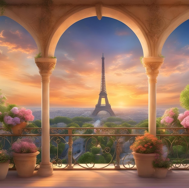 a balcony with a view of the eiffel tower