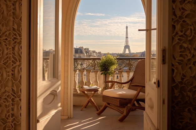 Balcony with a view of the eiffel tower