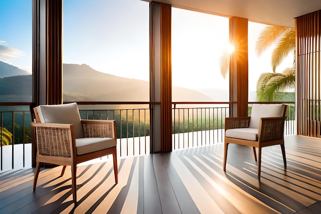 A balcony with a view of the mountains