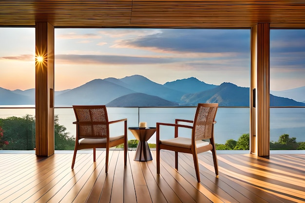 A balcony with a view of the mountains