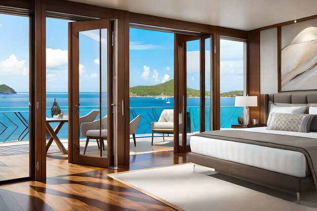 a balcony with a view of the ocean and a balcony.