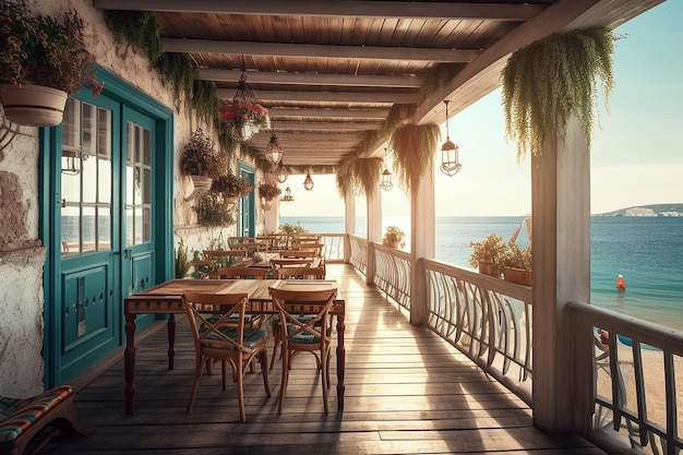 A balcony with a view of the sea and the sun