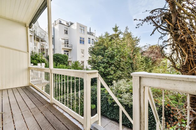 Balcony with wooden handrails