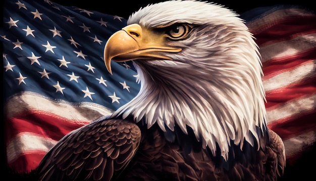 Bald eagle on the background of the american flag Generative AI