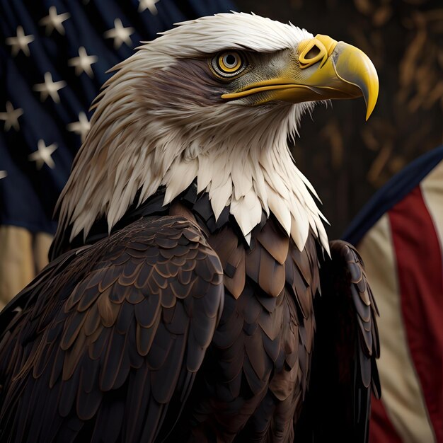 Photo bald eagle on the background of the american flag generative ai