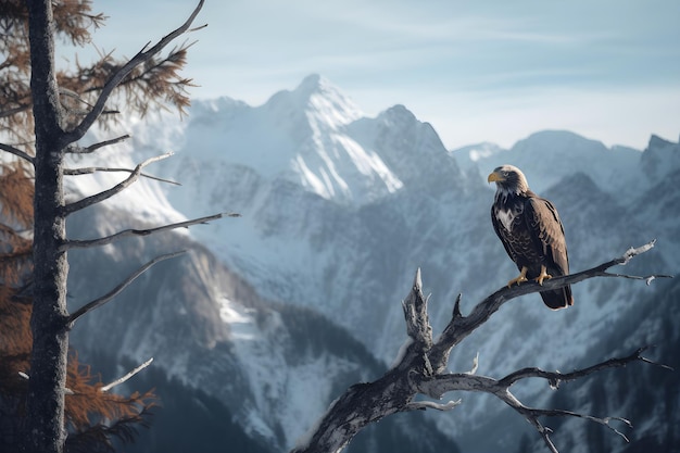 Bald Eagle on a branch in the mountains Biology Diagrams