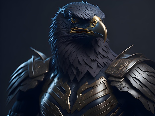 A bald eagle character with a gold eagle on his chest