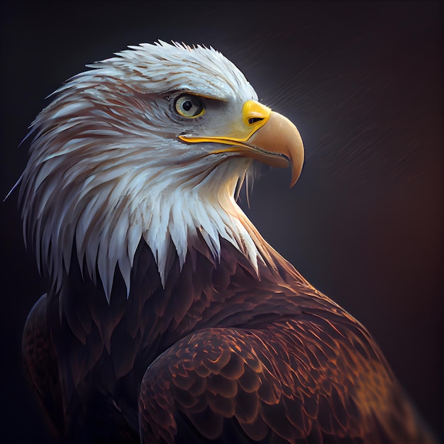 Bald eagle on a dark background 3d render illustration