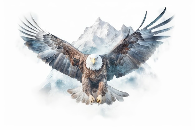 Bald eagle double exposure illustration generative ai