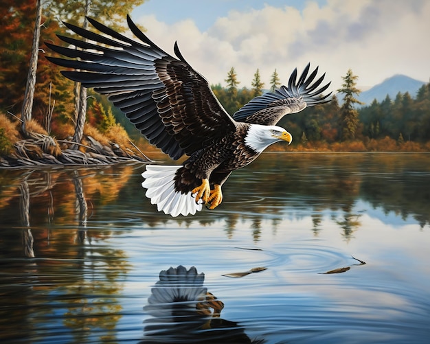 bald eagle flying lake fish product furry refraction incredibly oil jumping viewer illustration