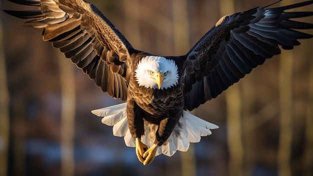 Foto l'aquila calva vola sul cielo alla ricerca di una preda.