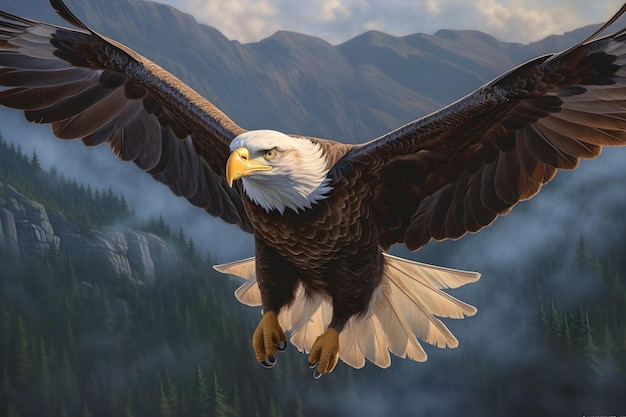 A bald eagle flying in the sky