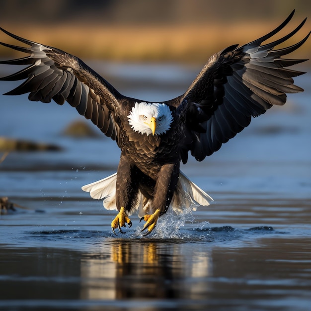 Photo a bald eagle flying over water