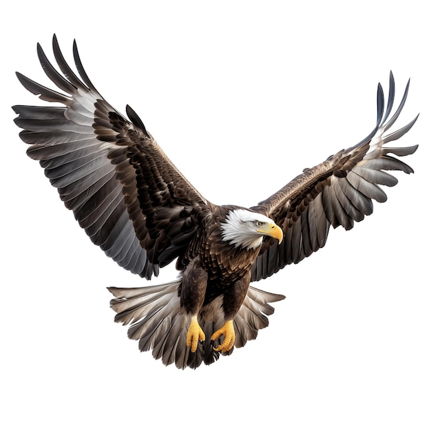 Bald eagle flying on white background