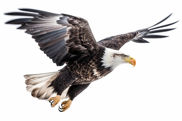 Bald eagle flying with white background