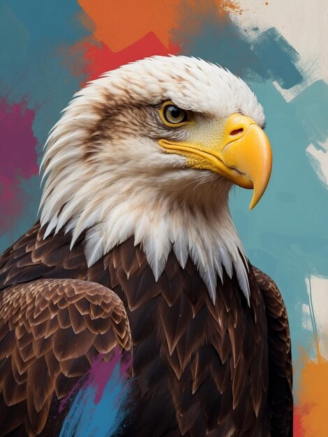 A Bald Eagle Illustration on a Multicolored Canvas with Artistic Brushstrokes