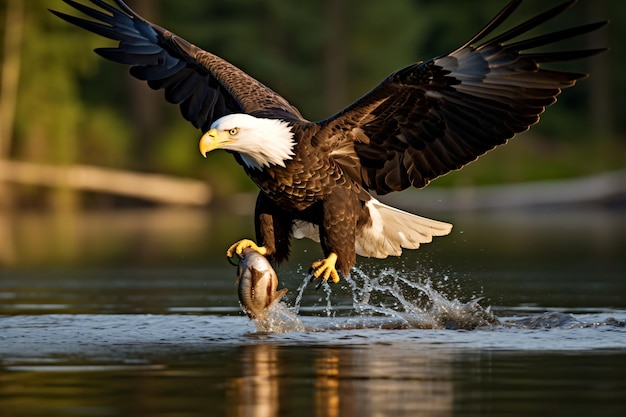 a bald eagle is catching a fish in the water