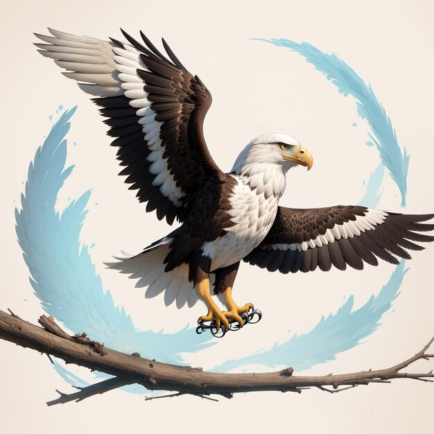 a bald eagle is flying in the sky with a sign that says eagle.