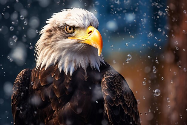 a bald eagle is surrounded by bubbles