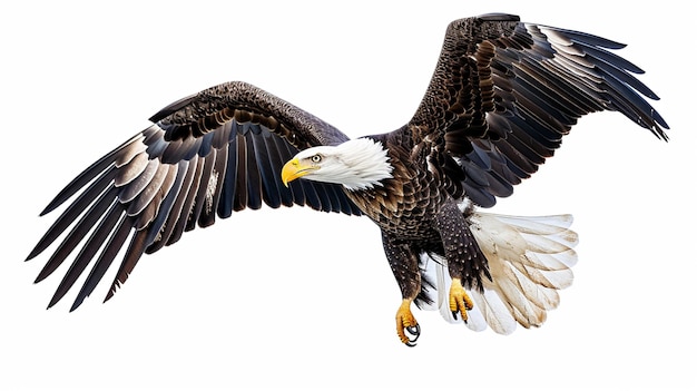 Bald eagle landing on white background AI Generative