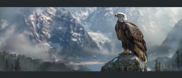 Photo bald eagle overlooking wilderness