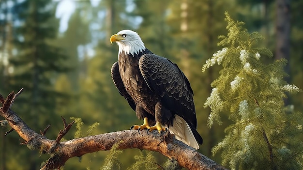 Bald eagle perched majestically on tree branch