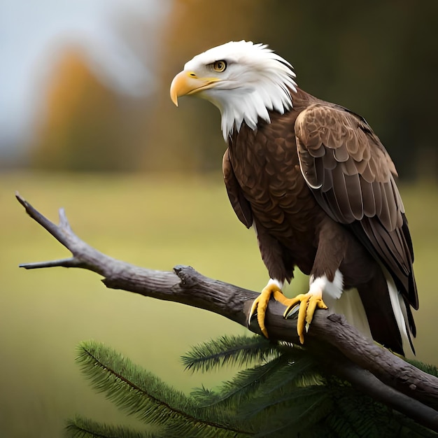 Bald eagle perching on a tree branch