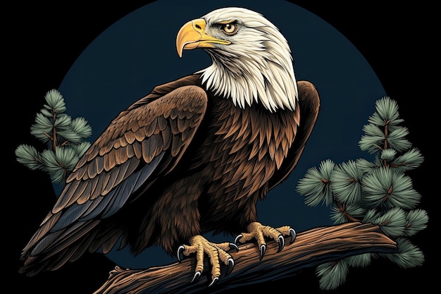 A bald eagle resting on a pine branch Illustration Generative AI